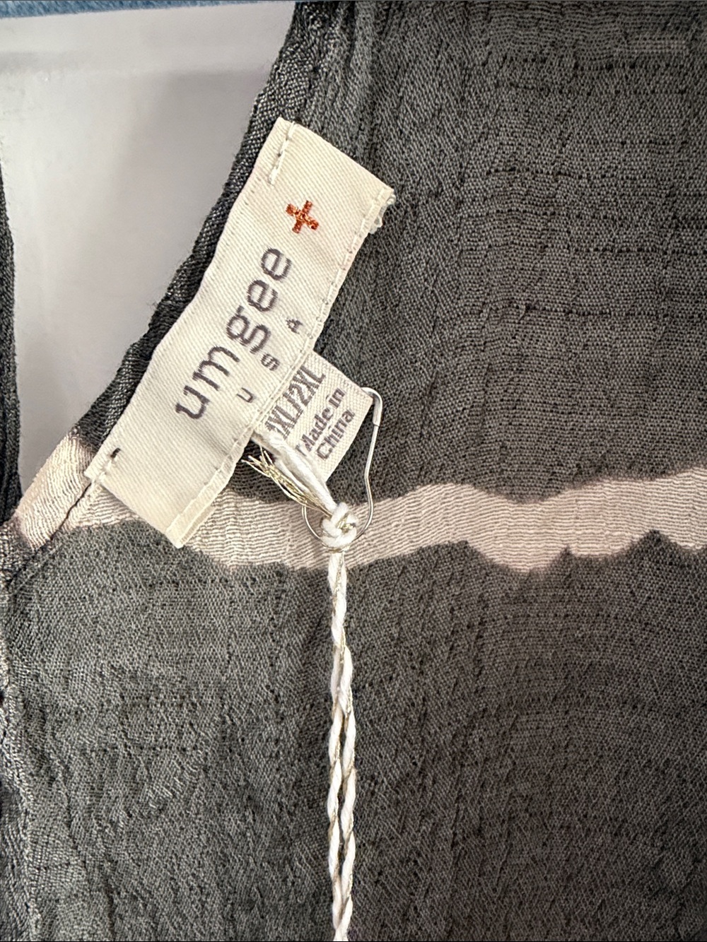 Striped Tie-Dye Kaftan Tunic in gray & Cream 1X/2X - Picture 2 of 5